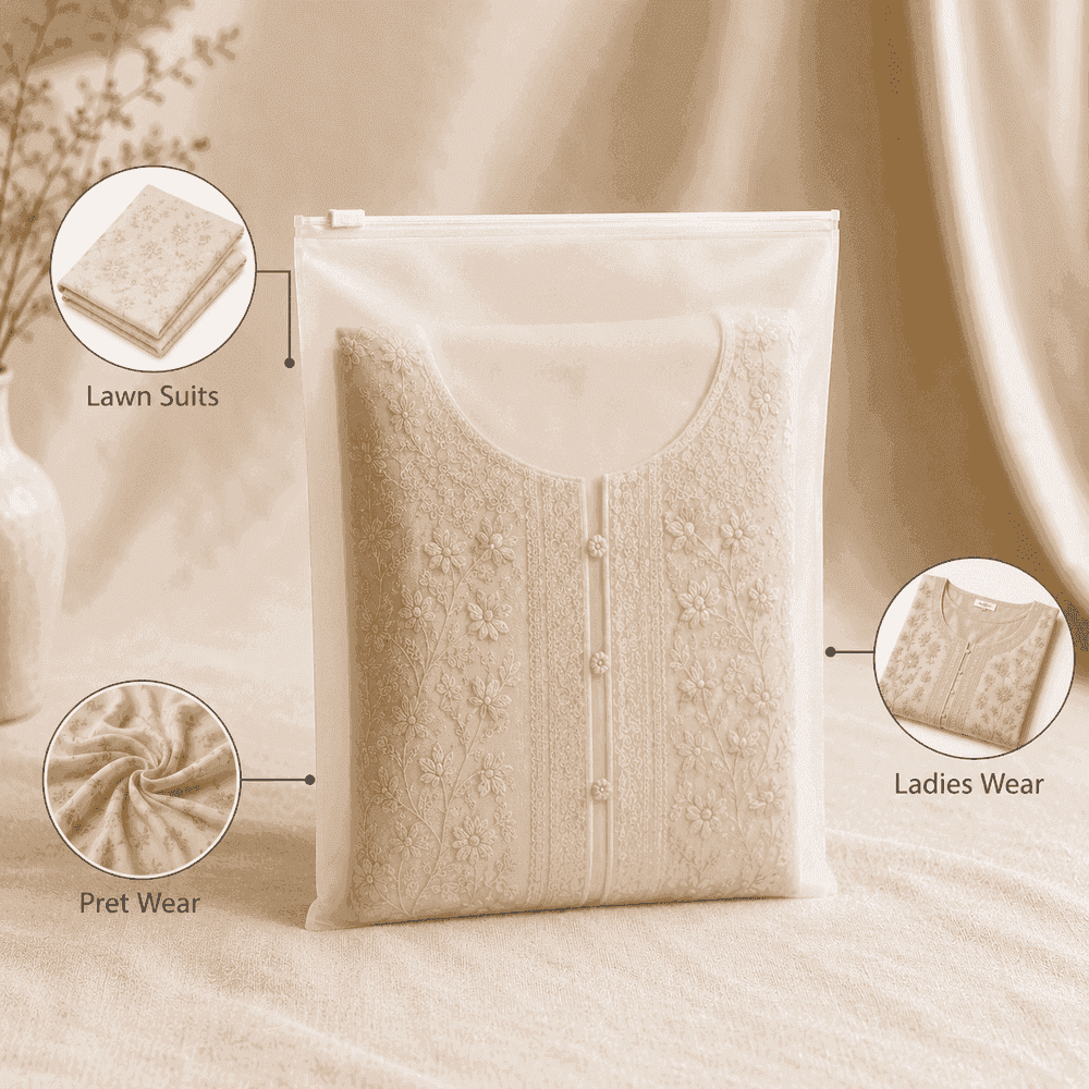 EVA Frosted Zipper Bags for Ladies Suit Lawn thumbnail 2
